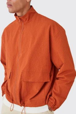 Crinkle Nylon Zip Through Harrington | BoohooMAN UK