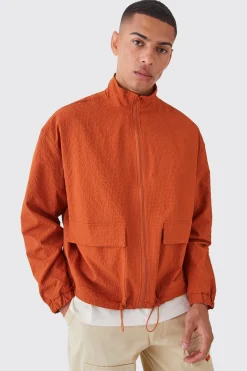 Crinkle Nylon Zip Through Harrington | BoohooMAN UK