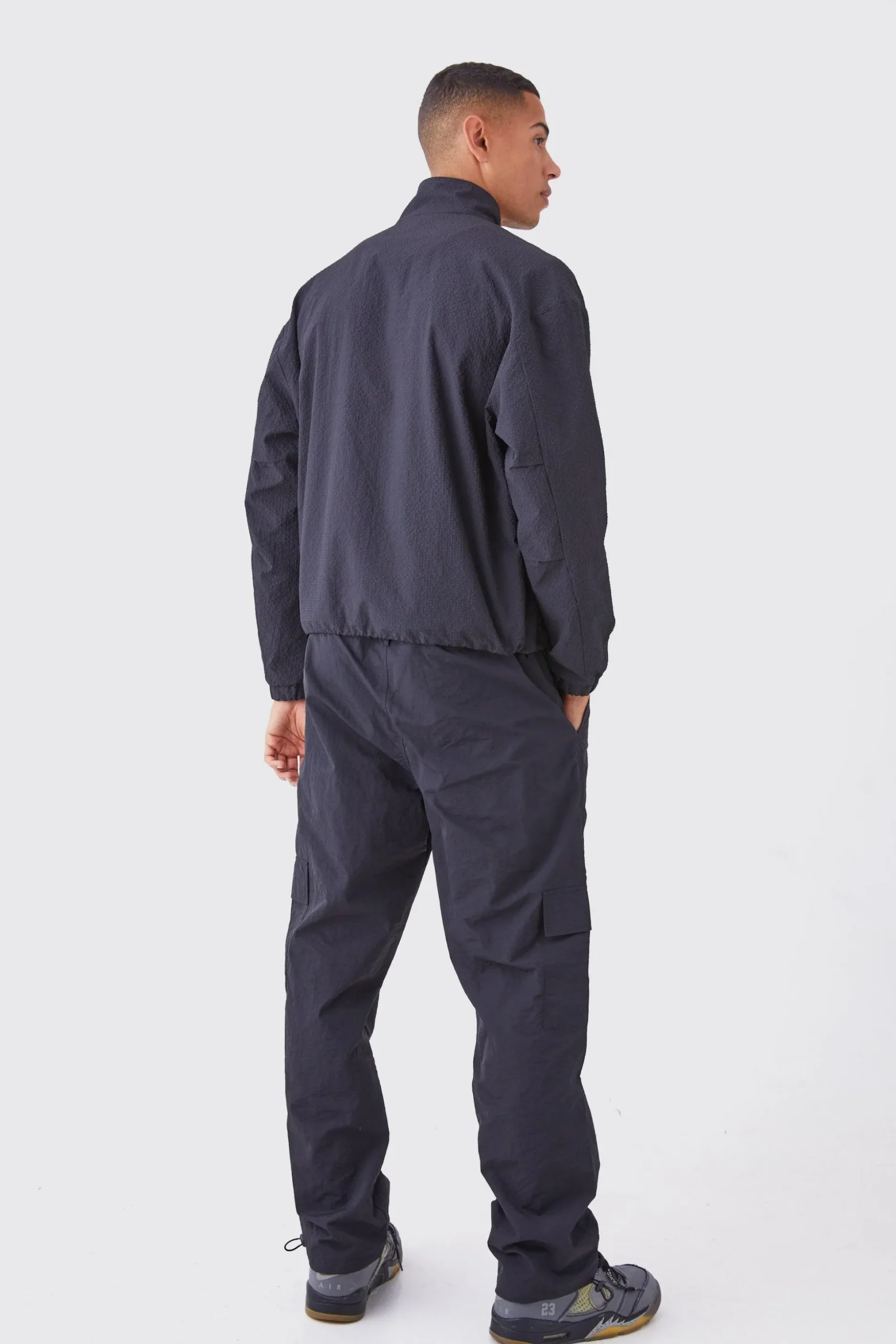 Crinkle Nylon Zip Through Harrington | BoohooMAN UK