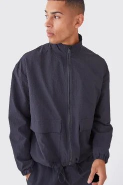 Crinkle Nylon Zip Through Harrington | BoohooMAN UK