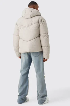 Crinkle Texture Hooded Puffer | BoohooMAN UK