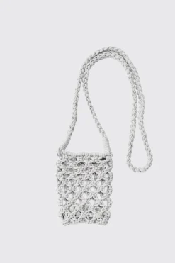 Crochet Bottle Bag In Stone | BoohooMAN UK