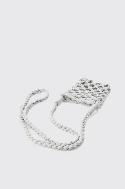Crochet Bottle Bag In Stone | BoohooMAN UK