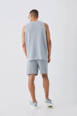 Crochet Knitted Mid Length Shorts In Grey | BoohooMAN UK