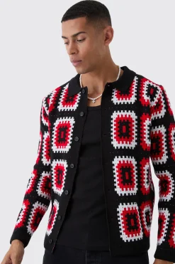 Crochet Long Sleeve Knitted Overshirt | BoohooMAN UK