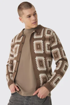 Crochet Long Sleeve Knitted Overshirt | BoohooMAN UK