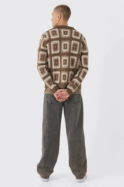 Crochet Long Sleeve Knitted Overshirt | BoohooMAN UK