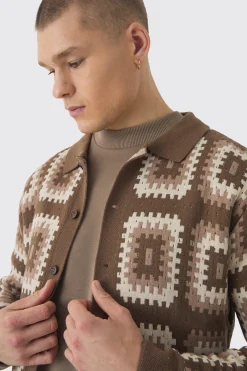 Crochet Long Sleeve Knitted Overshirt | BoohooMAN UK