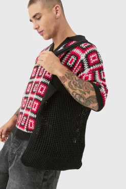 Crochet Tote Bag In Black | BoohooMAN UK