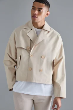 Cropped Double Breasted Trench Coat | BoohooMAN UK