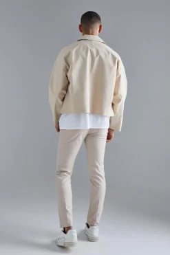 Cropped Double Breasted Trench Coat | BoohooMAN UK