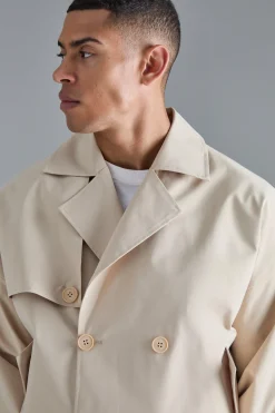 Cropped Double Breasted Trench Coat | BoohooMAN UK
