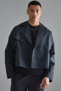 Cropped Double Breasted Trench Coat | BoohooMAN UK