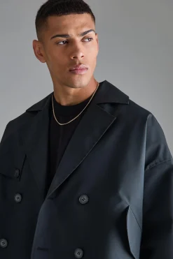 Cropped Double Breasted Trench Coat | BoohooMAN UK