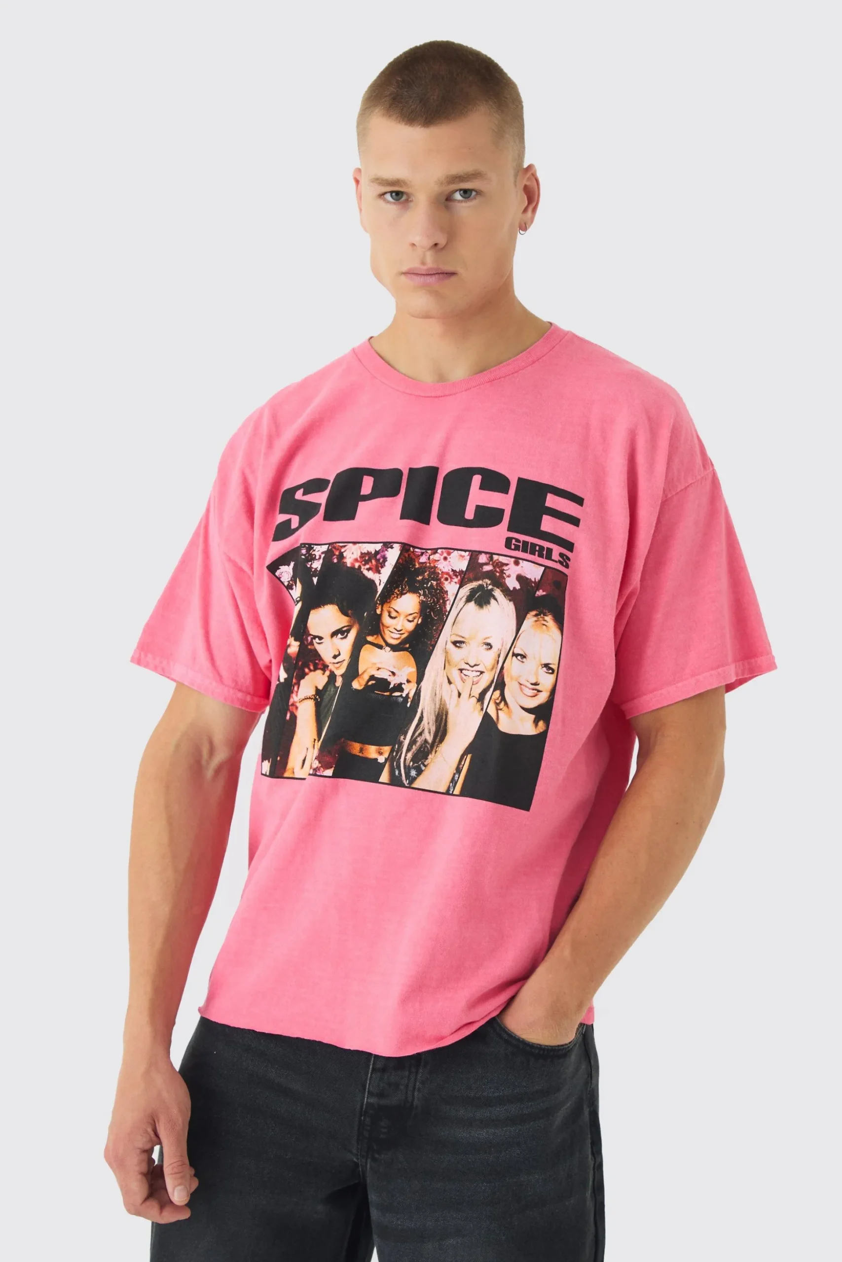 Cropped Spice Girls Wash License Print T-Shirt | BoohooMAN UK