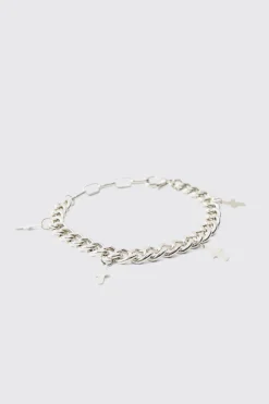 Cross Charm Bracelet In Silver | BoohooMAN UK