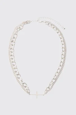 Cross Pendant Chunky Chain Bracelet In Silver | BoohooMAN UK