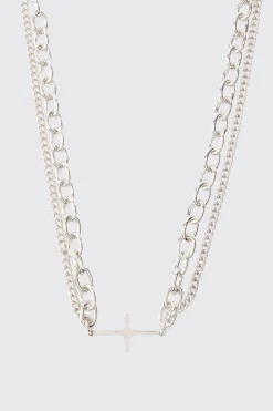 Cross Pendant Chunky Chain Bracelet In Silver | BoohooMAN UK