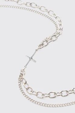 Cross Pendant Chunky Chain Bracelet In Silver | BoohooMAN UK