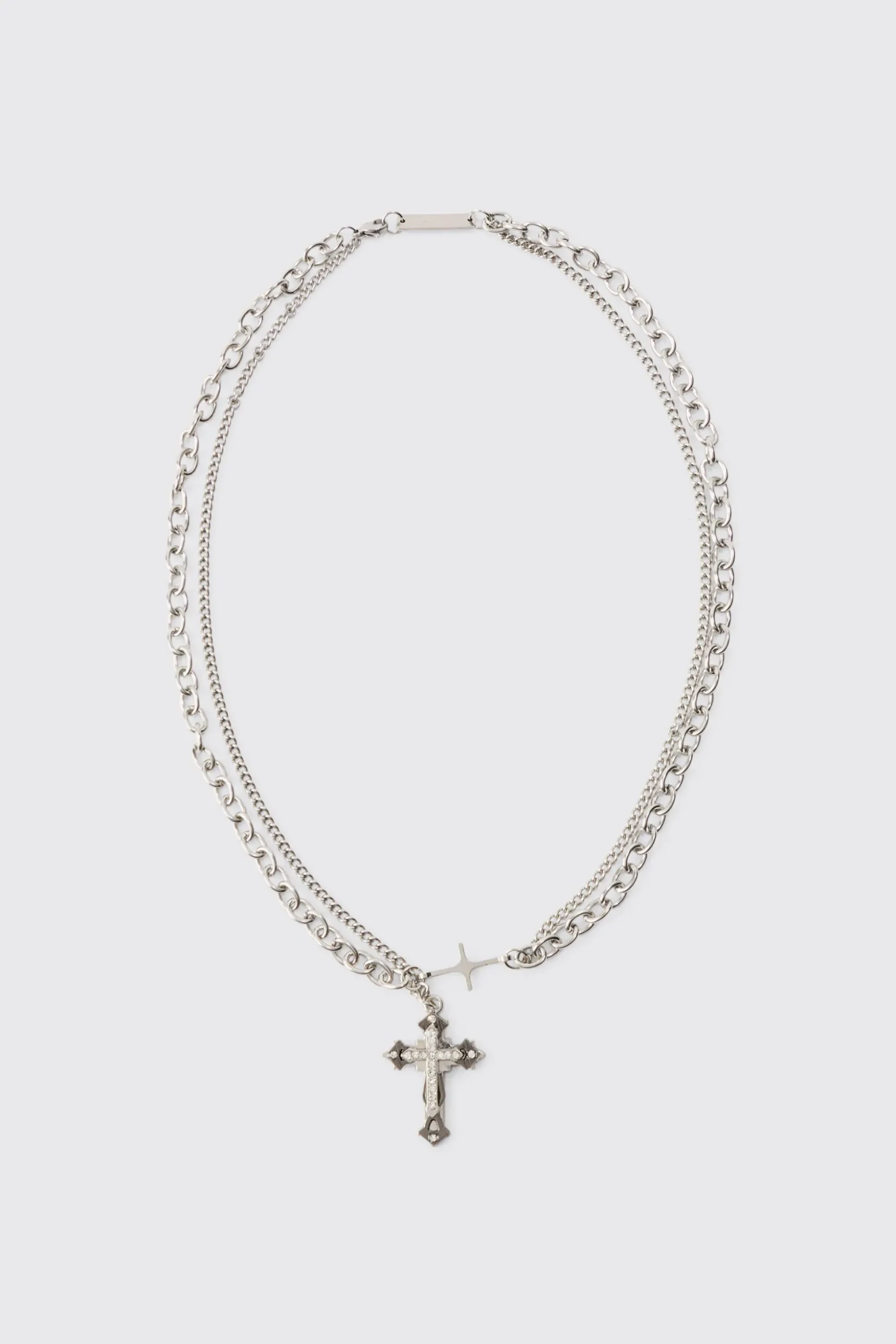 Cross Pendant Multi Layer Necklace | BoohooMAN UK