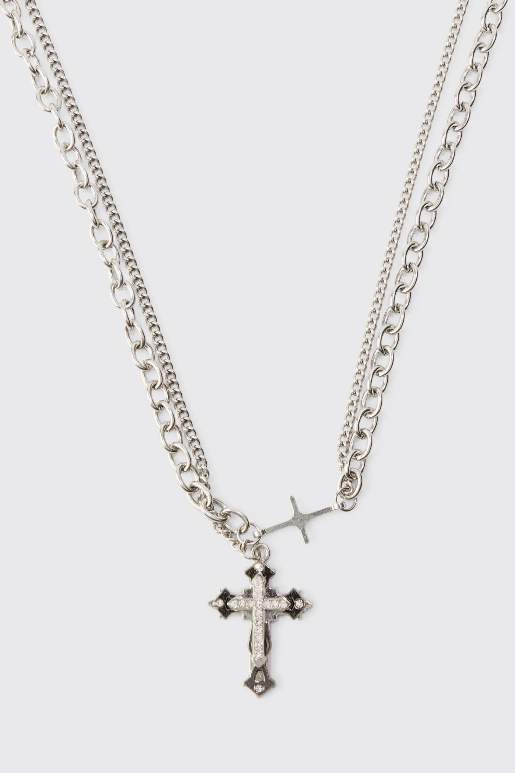 Cross Pendant Multi Layer Necklace | BoohooMAN UK