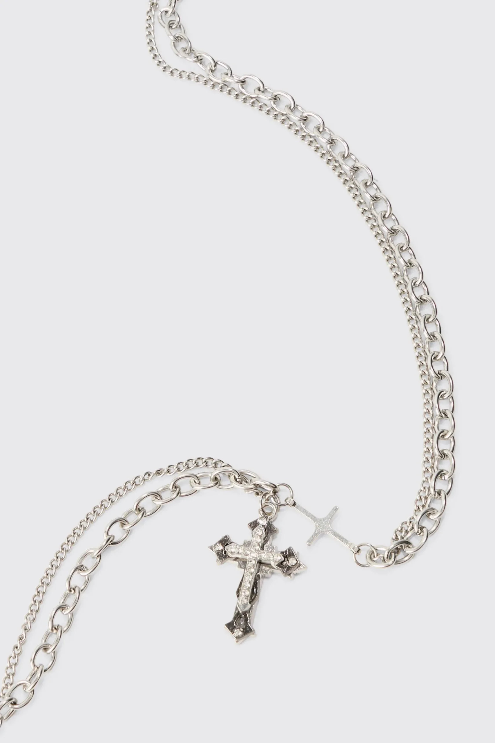 Cross Pendant Multi Layer Necklace | BoohooMAN UK