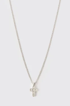 Cross Pendant Necklace In Silver | BoohooMAN UK