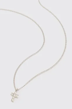 Cross Pendant Necklace In Silver | BoohooMAN UK