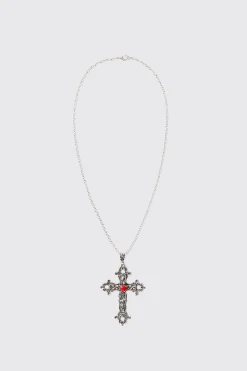 Cross Pendant Necklace In Silver | BoohooMAN UK
