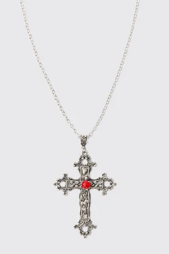 Cross Pendant Necklace In Silver | BoohooMAN UK