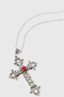 Cross Pendant Necklace In Silver | BoohooMAN UK