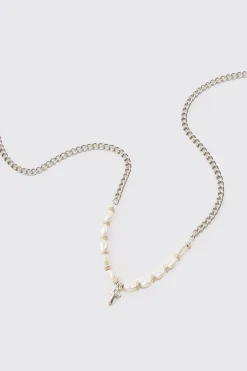 Cross Pendant Pearl Necklace | BoohooMAN UK