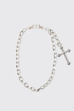 Cross Skull Jean Chain In Silver | BoohooMAN UK