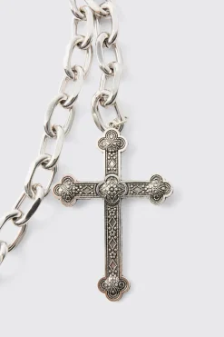Cross Skull Jean Chain In Silver | BoohooMAN UK