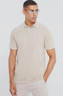Crown Embroidered Tipped Pique Polo | BoohooMAN UK