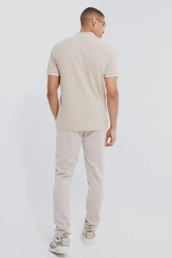 Crown Embroidered Tipped Pique Polo | BoohooMAN UK