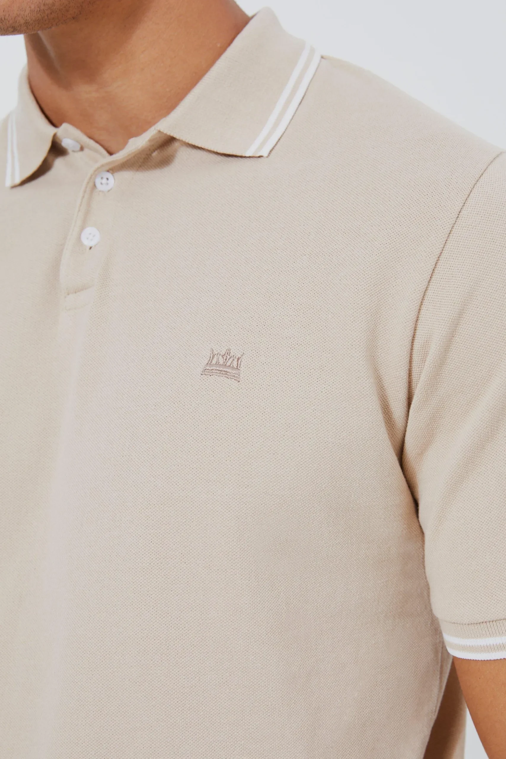 Crown Embroidered Tipped Pique Polo | BoohooMAN UK