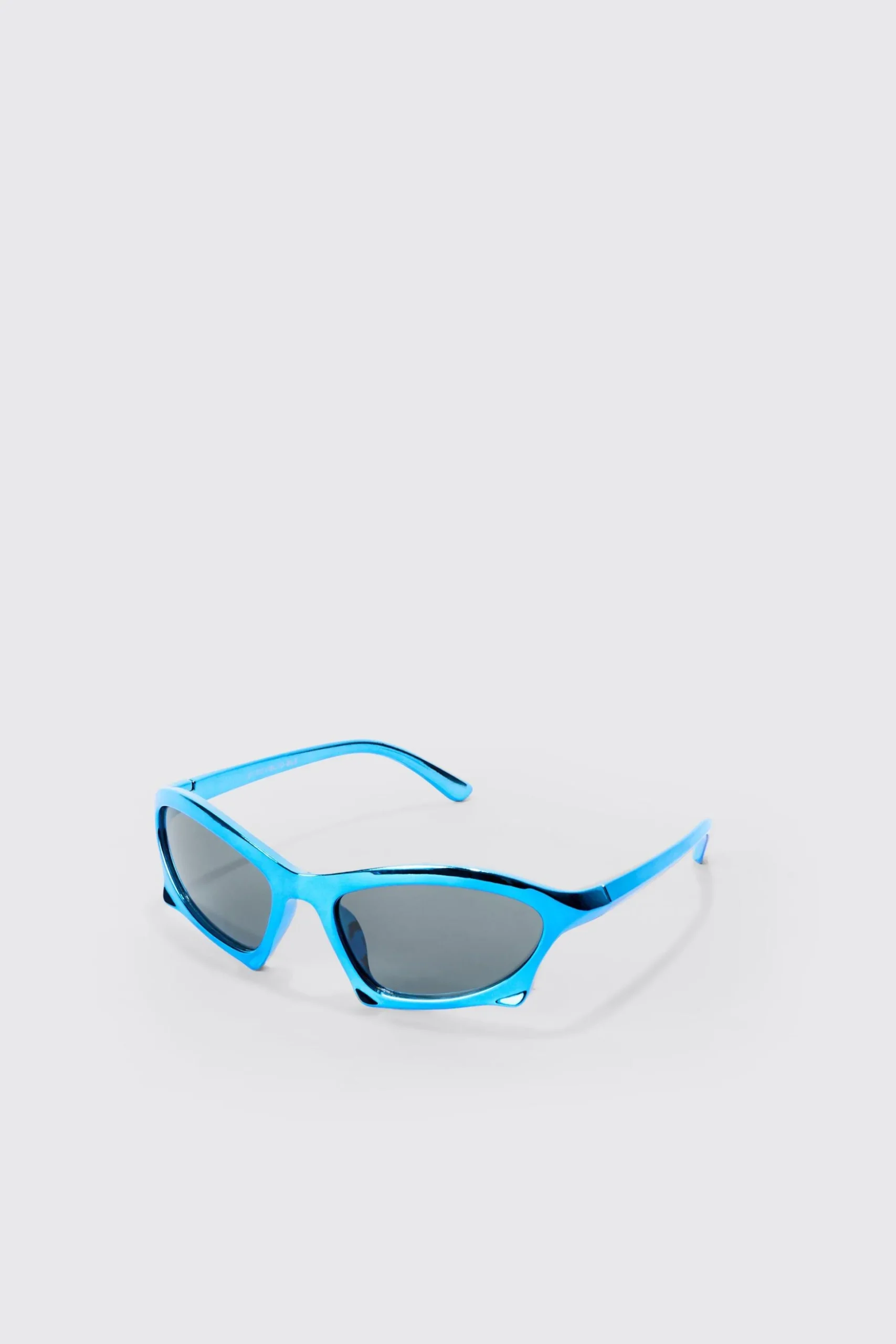 Curved Frame Racer Sunglasses In Cobalt | BoohooMAN UK