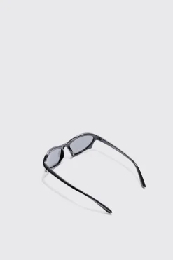 Curved Frame Racer Sunglasses In Black | BoohooMAN UK