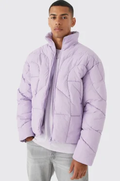 Curved Panel Funnel Neck Puffer | BoohooMAN UK