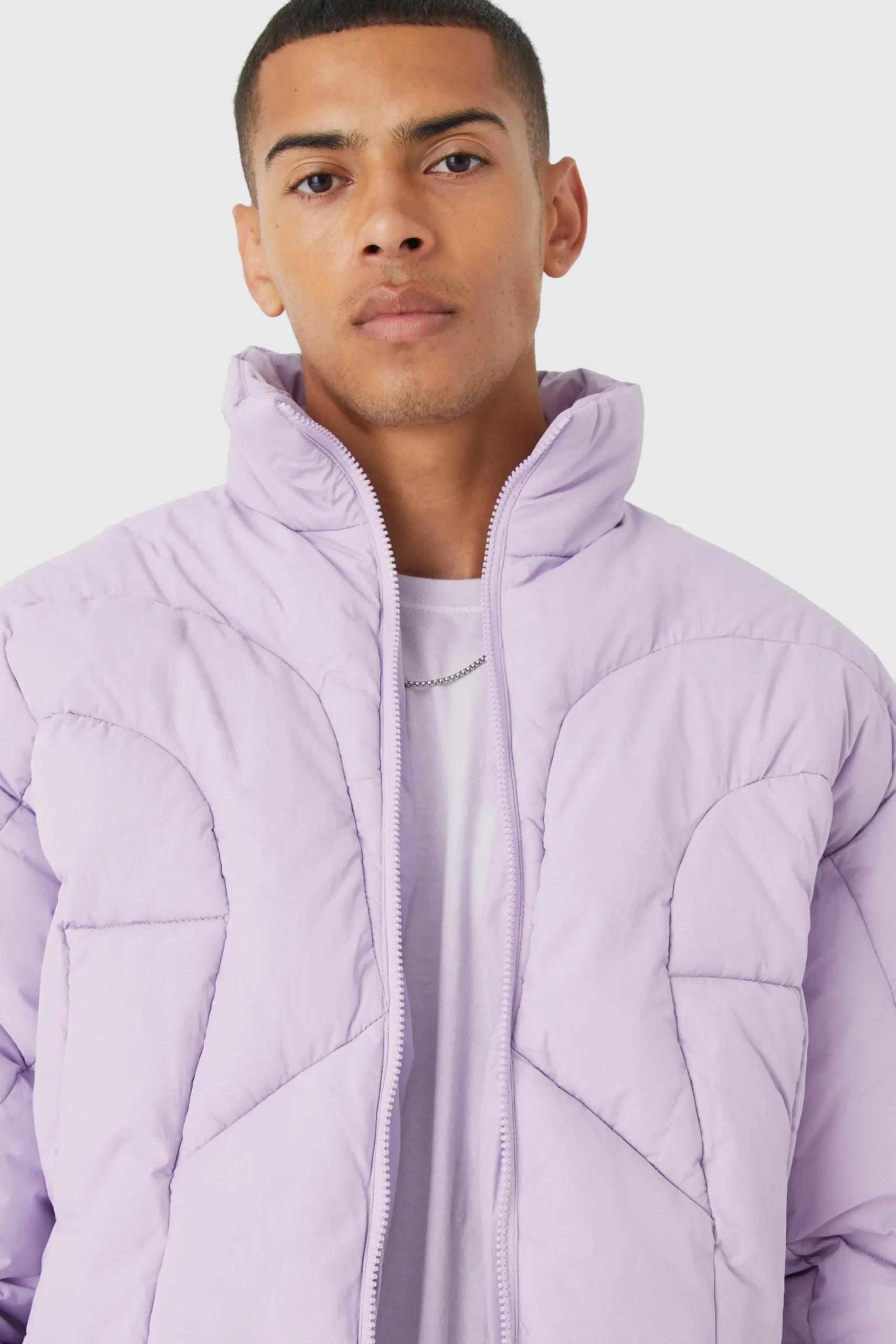 Curved Panel Funnel Neck Puffer | BoohooMAN UK