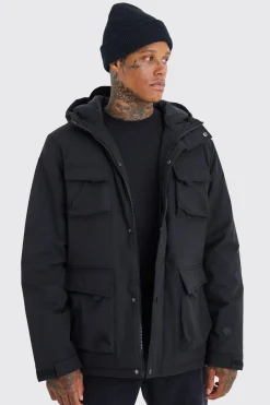 3d Pocket Smart Parka | BoohooMAN UK
