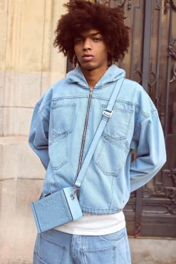Denim Boxy Fit Acid Wash Detail Hoodie | BoohooMAN UK