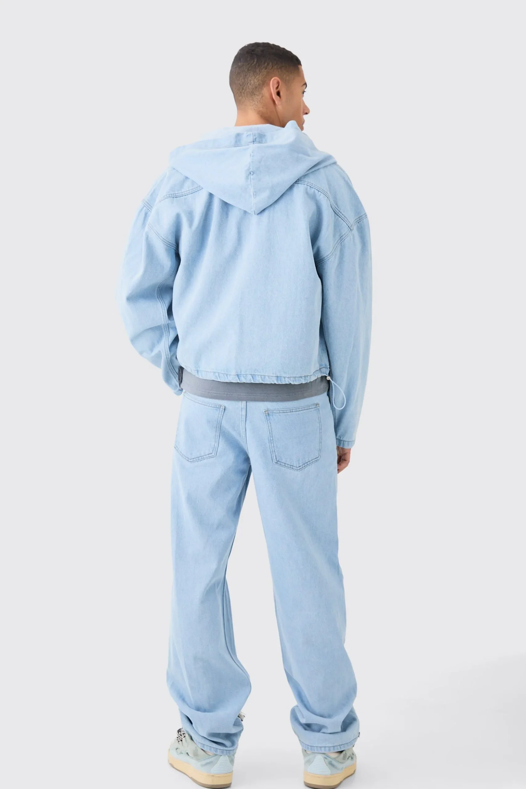 Denim Boxy Fit Acid Wash Detail Hoodie | BoohooMAN UK