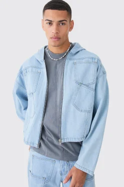 Denim Boxy Fit Acid Wash Detail Hoodie | BoohooMAN UK
