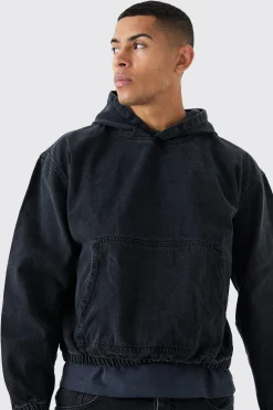 Denim Boxy Fit Hoodie | BoohooMAN UK
