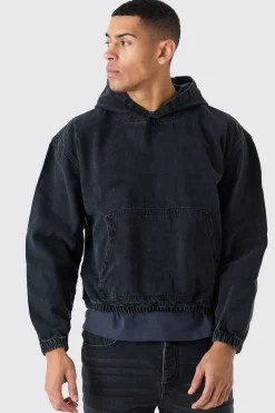 Denim Boxy Fit Hoodie | BoohooMAN UK