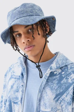 Denim Bucket Hat In Blue | BoohooMAN UK