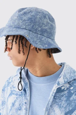 Denim Bucket Hat In Blue | BoohooMAN UK