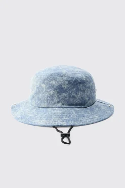 Denim Bucket Hat In Blue | BoohooMAN UK
